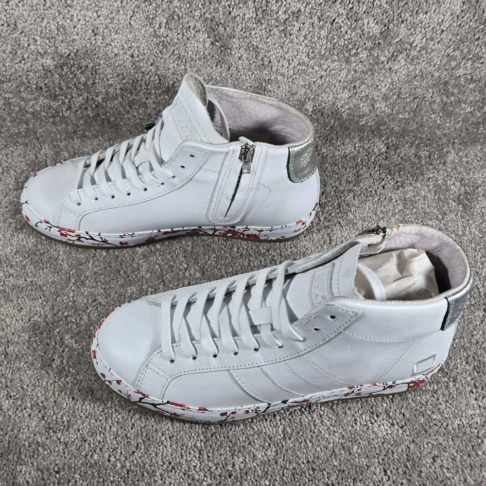 D.A.T.E. High Top Sneakers White Floral Cherry Blossom Leather Womens 8.5 US 40